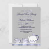 Invitation Fête de mariage élégante bleue grise florale pour (Devant)