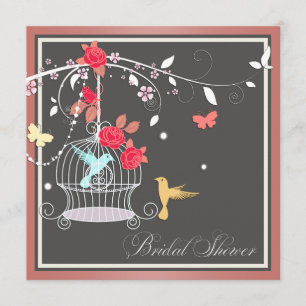 Invitation Fête de mariage élégante Corail Cage à oiseaux