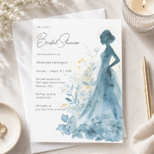 Invitation Fête de mariage élégante silhouette de mariée flor