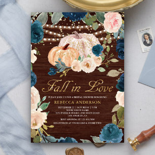 Invitation Fête de mariage en bois de citrouille florale pêch