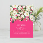 Invitation Fête de mariage en cascade de fleurs blanches rose (Debout devant)