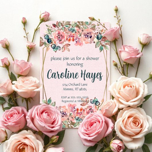 Invitation Fête de mariage en fleurs roses