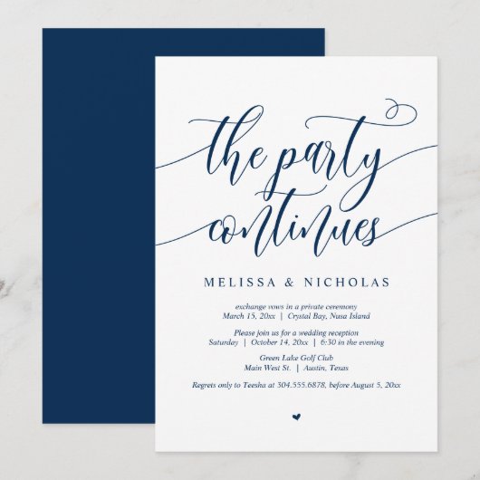 Invitation Fête de Mariage en Intime, La Fête Continue (Devant / Derrière)