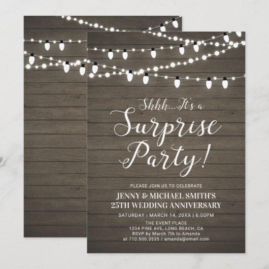 Invitation Fête de Mariage et d'Anniversaire de Mariage Bois (Devant / Derrière)
