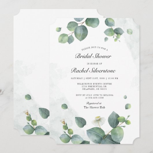 Invitation Fête de mariage Eucalyptus Botanique Rougeur (Devant / Derrière)