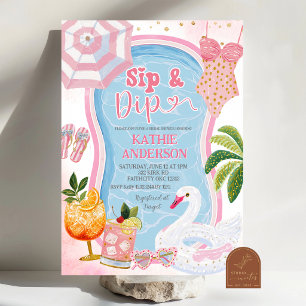 Invitation Fête de mariage fantaisiste avec piscine Sip and D