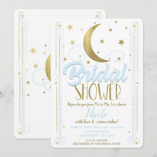 Invitation Fête de mariage fantaisiste bleu clair or lune éto