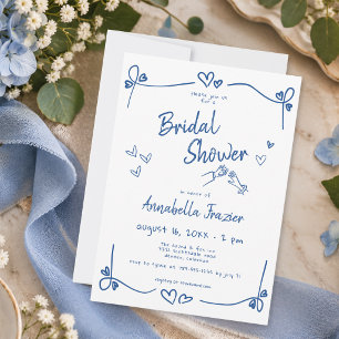 Invitation Fête de mariage fantaisiste bleu foncé dessinée à 