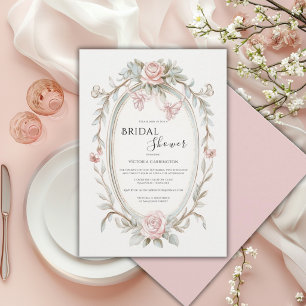 Invitation Fête de mariage fantaisiste vintage à fleurs roses