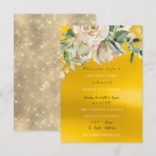 Invitation Fête de Mariage Fleur Rose Peinte Aquarelle (Devant / Derrière)