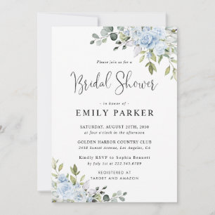 Invitation Fête de mariage fleurie au eucalyptus bleu poussié