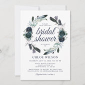 Invitation Fête de mariage fleurie bleu poussiéreux rustique (Devant)