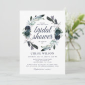 Invitation Fête de mariage fleurie bleu poussiéreux rustique (Debout devant)