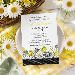 Invitation Fête de mariage fleurie jaune et noir à la marguer
