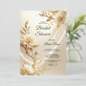 Invitation Fête de Mariage Fleurs Blanches et Dorées (Debout devant)