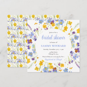 Invitation Fête de mariage Fleurs bleues et jaunes de printem