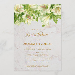 Invitation Fête de Mariage Fleurs de Marbre Lys Blancs