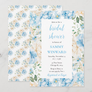 Invitation Fête de mariage Fleurs de pivoine bleues et blanch