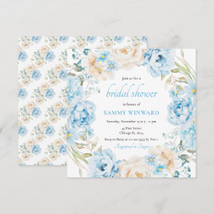 Invitation Fête de Mariage Fleurs de Pivoine Bleues et Blanch
