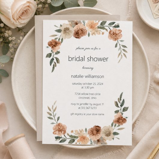 Invitation Fête de Mariage Fleurs Neutres