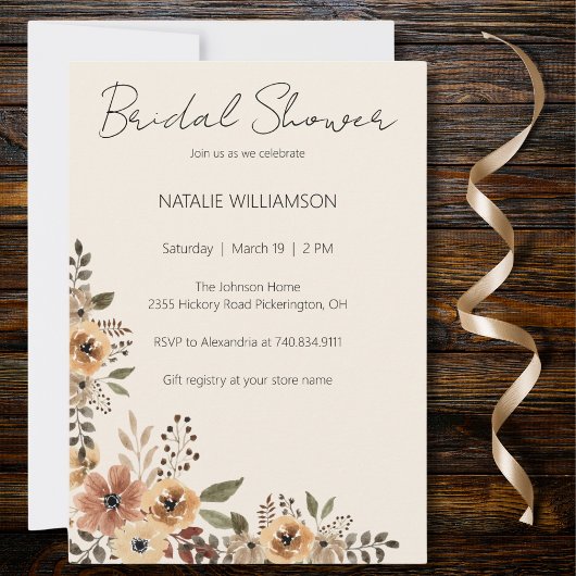 Invitation Fête de Mariage Fleurs Neutres