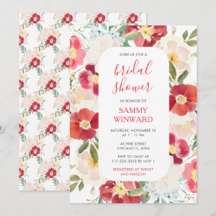 Invitation Fête de mariage Fleurs Rouges et Crème Romantiques
