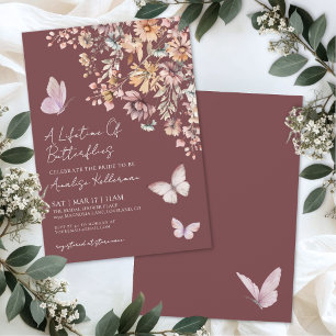 Invitation Fête de Mariage Fleurs Sauvages Papillon