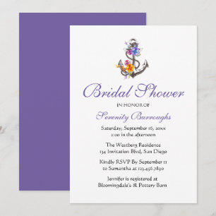 Invitation Fête de mariage Floral Ancre Violet Plage Naudique