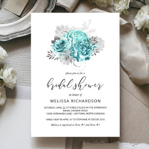 Invitation Fête de mariage Floral Aqua Argent Vintage