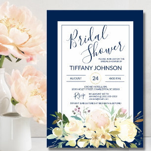 Invitation Fête de mariage Floral Aquarelle Bleu Marine