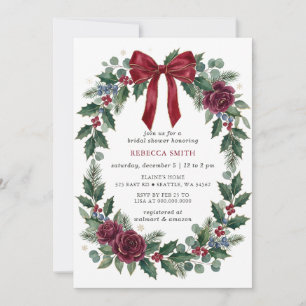 Invitation Fête de mariage floral avec noeud rouge Noël Hiver