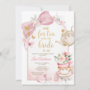 Invitation Fête de mariage Floral avec un Nœud Rose
