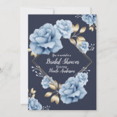 Invitation Fête de mariage floral bleu et or (Devant)