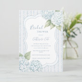 Invitation Fête de mariage Floral Bleu Hydrangea Bleu Rayure (Debout devant)
