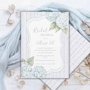 Invitation Fête de mariage Floral Bleu Hydrangea Bleu Rayure