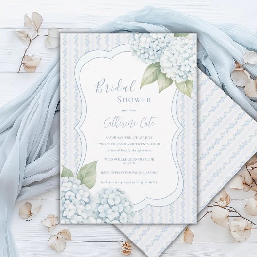 Invitation Fête de mariage Floral Bleu Hydrangea Bleu Rayure