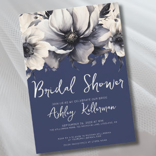 Invitation Fête de mariage floral bleu marine