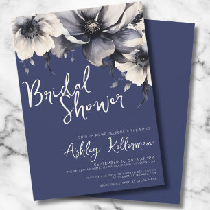 Invitation Fête de mariage floral bleu marine