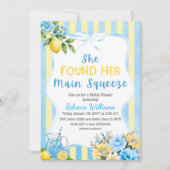 Invitation Fête de mariage Floral Bleu Rayure Main Squeeze (Devant)