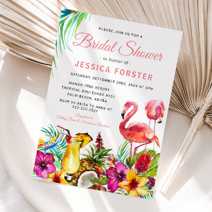 Invitation Fête de mariage Floral de plage flamant tropical
