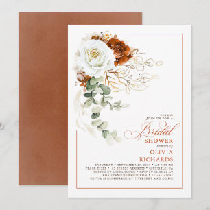 Invitation Fête de mariage floral en blanc et terracotta d'au