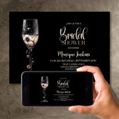 Invitation Fête de mariage floral en forme de verre à champag