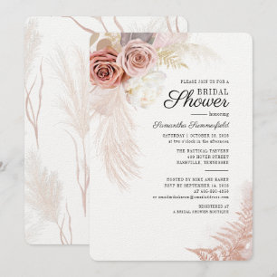 Invitation Fête de mariage floral en terre cuite avec herbe d