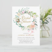 Invitation Fête de mariage Floral Gold Script Wild Rose (Debout devant)