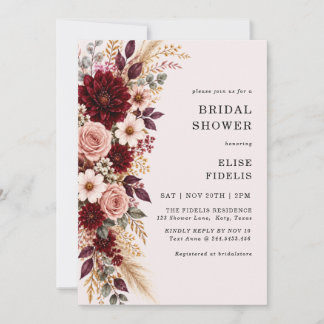 Invitation Fête de mariage floral herbe de Pampas rose Bourgo