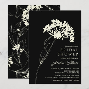 Invitation Fête de mariage floral moderne noir et crème