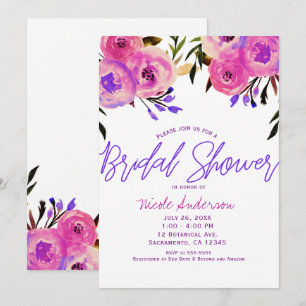 Invitation Fête de mariage floral moderne rose et violet
