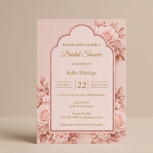 Invitation Fête de mariage Floral Or Rose