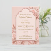 Invitation Fête de mariage Floral Or Rose (Debout devant)