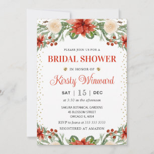 Invitation Fête de mariage floral Poinsettia Hiver Aquarelle